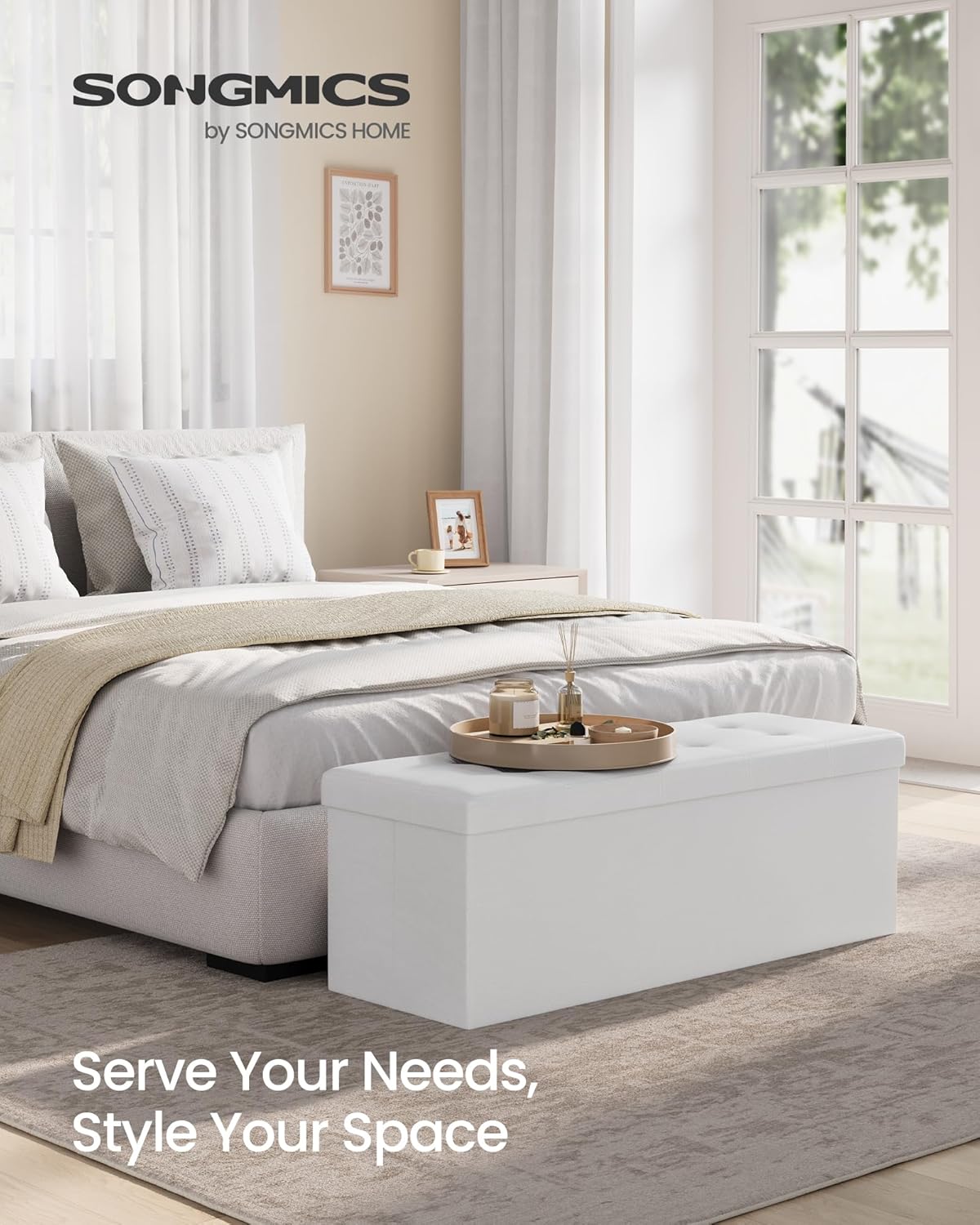 SONGMICS Mazie Collection - 43 Inches Folding Storage Ottoman Bench