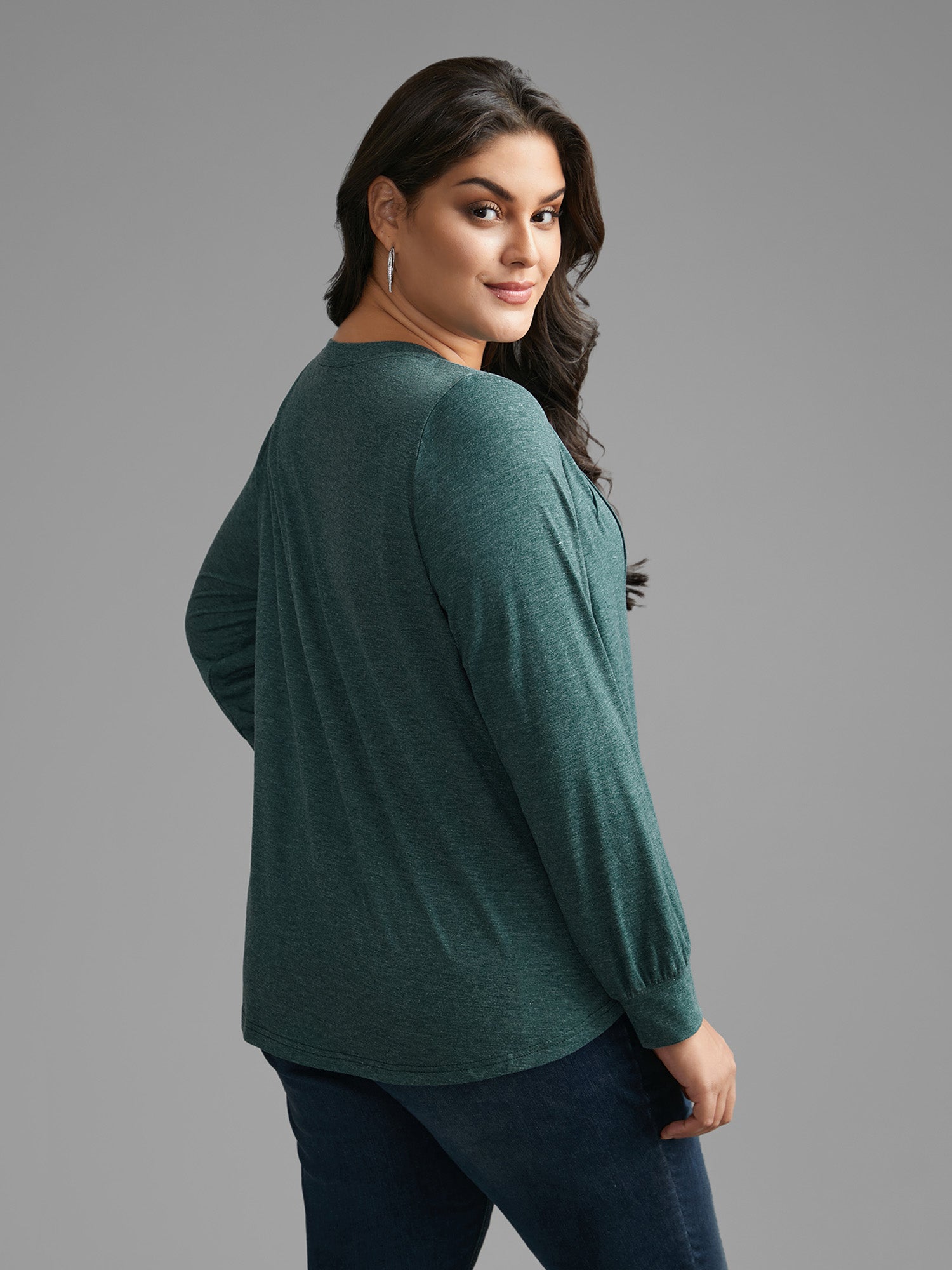 Solid Heather Round Neck Pleated T-shirt