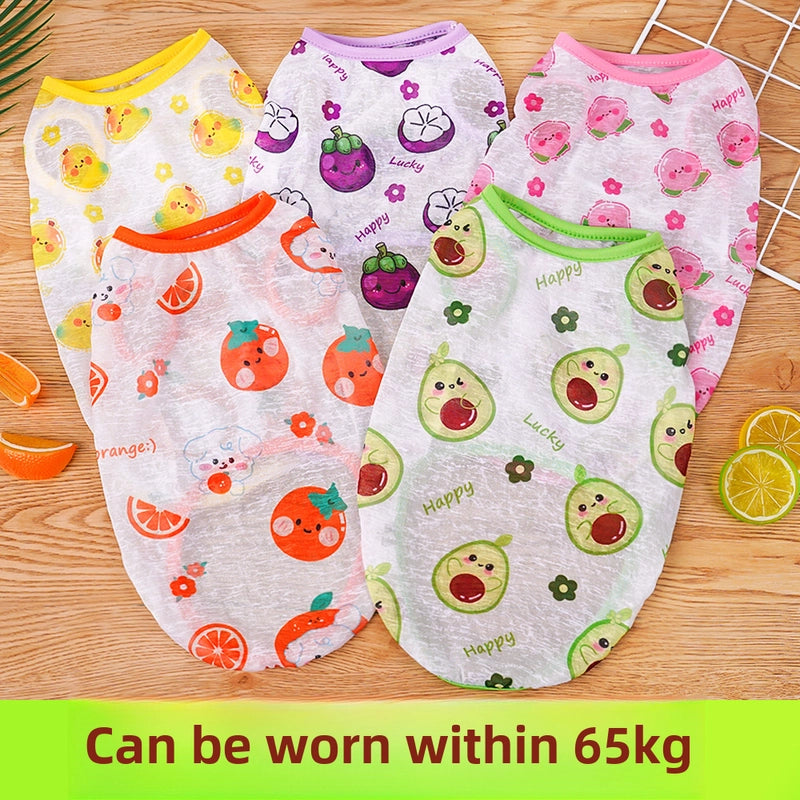 Big Dog Pet Spring And Summer Vest Dustproof Clothes Cat Dog Clothes Supplies Cartoon Fruit Teddy Koki Golden Hair