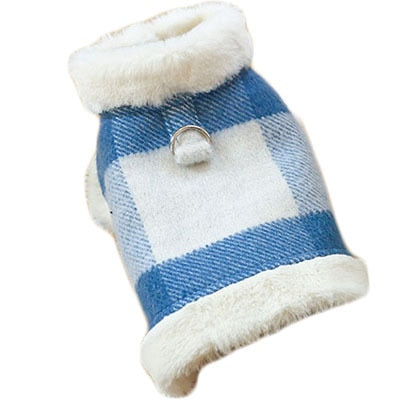 Plaid Warm Dog Cat Harness Coat