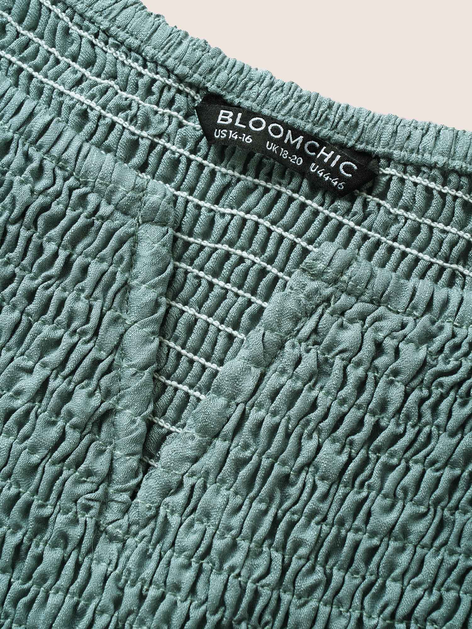 Notched Collar Shirred Ruffle Sleeve Blouse