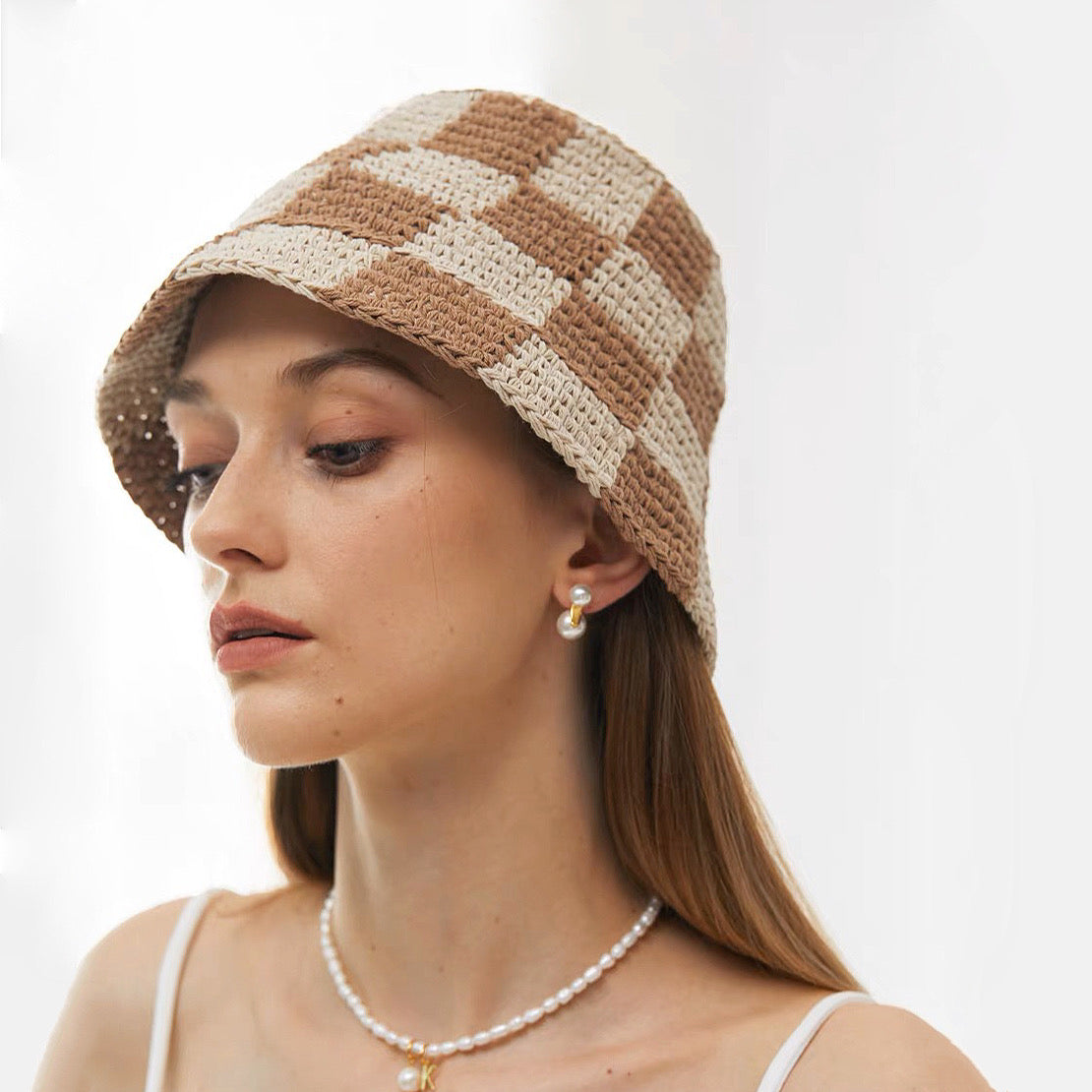 Checkered Crochet Bucket Hat