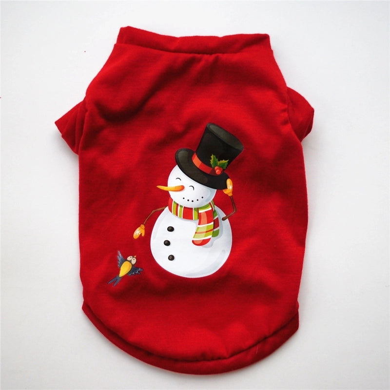 Casual Cotton Christmas Santa Claus Snowman Printing Pet Clothing 1 Piece