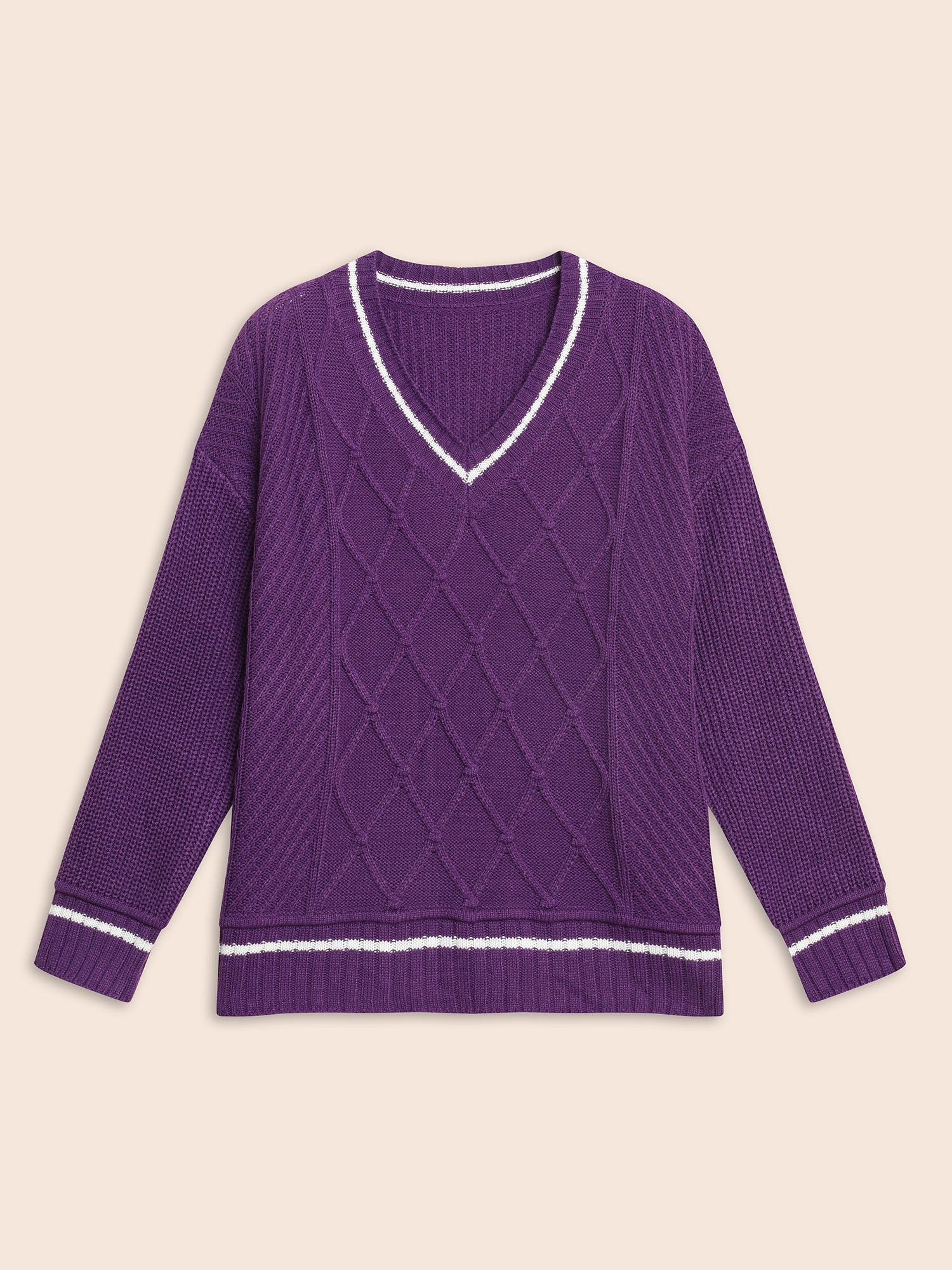 Contrast Trim V Neck Texture Pullover