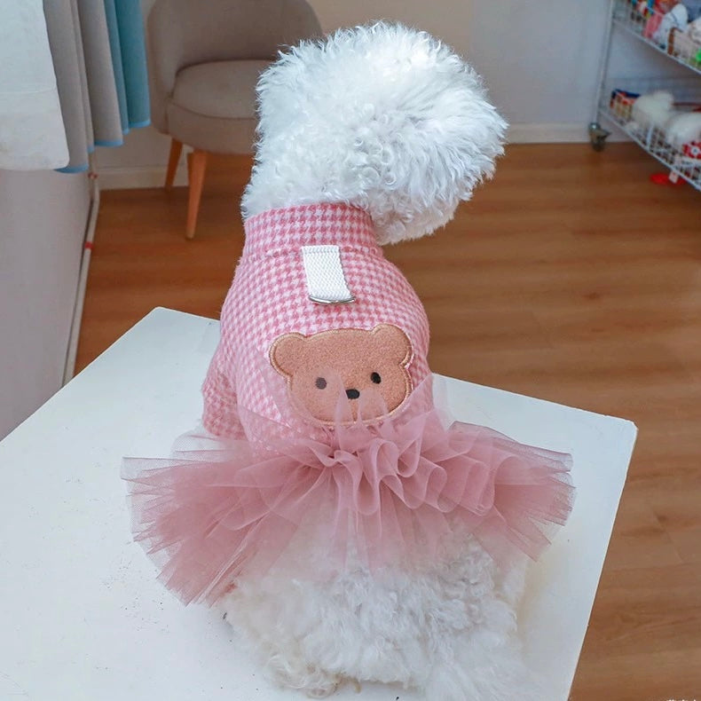 Houndstooth Printed Dog Harness Dress/Hoodie