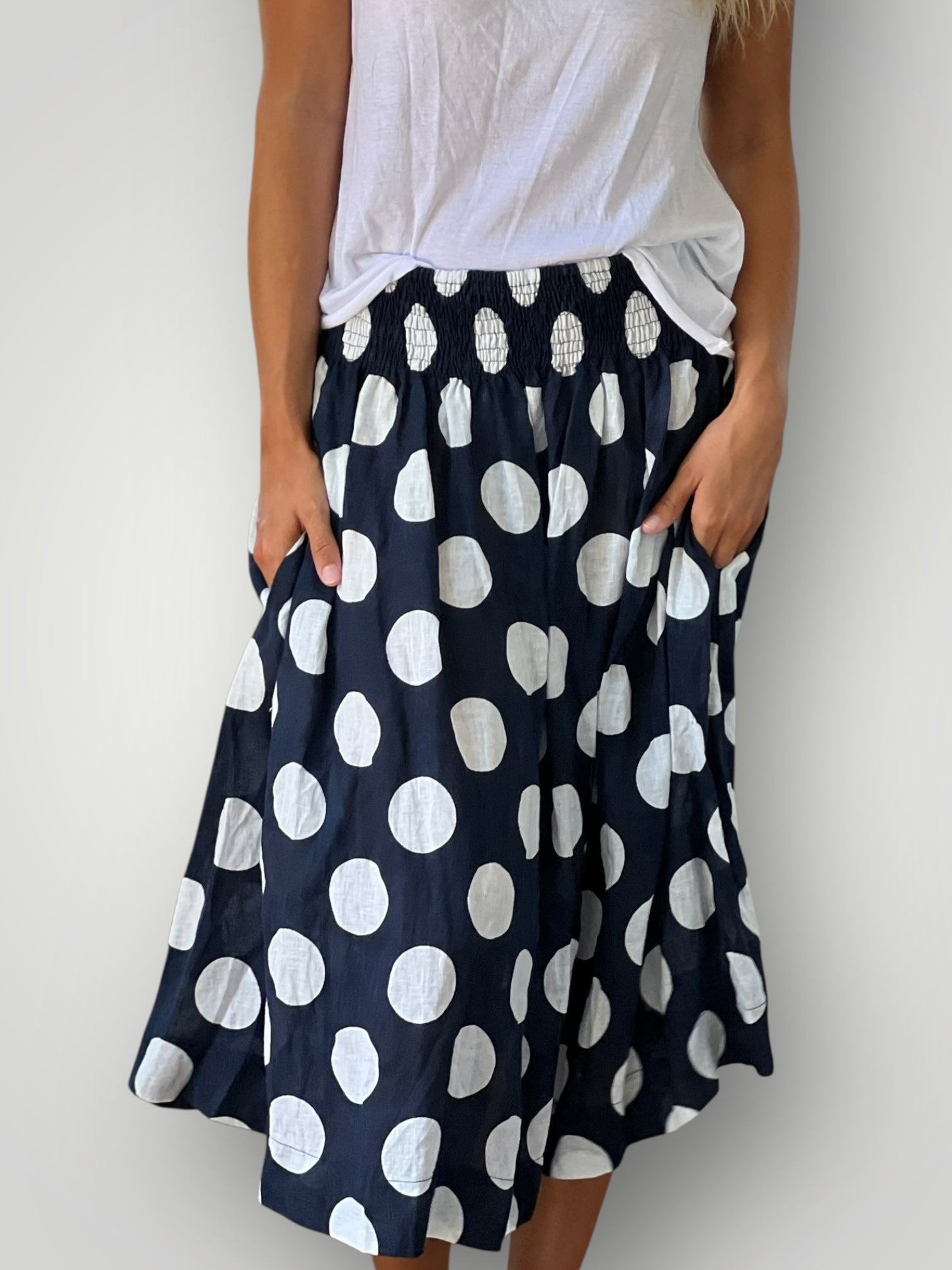big navy spot linen