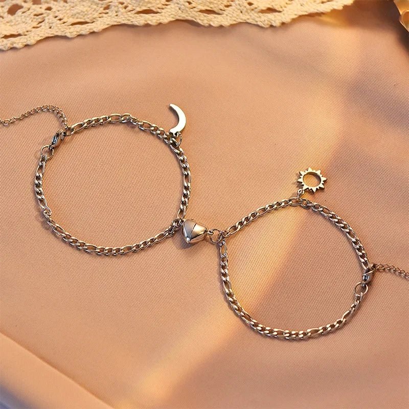 Couples Magnetic Heart Sun & Moon Bracelet Set