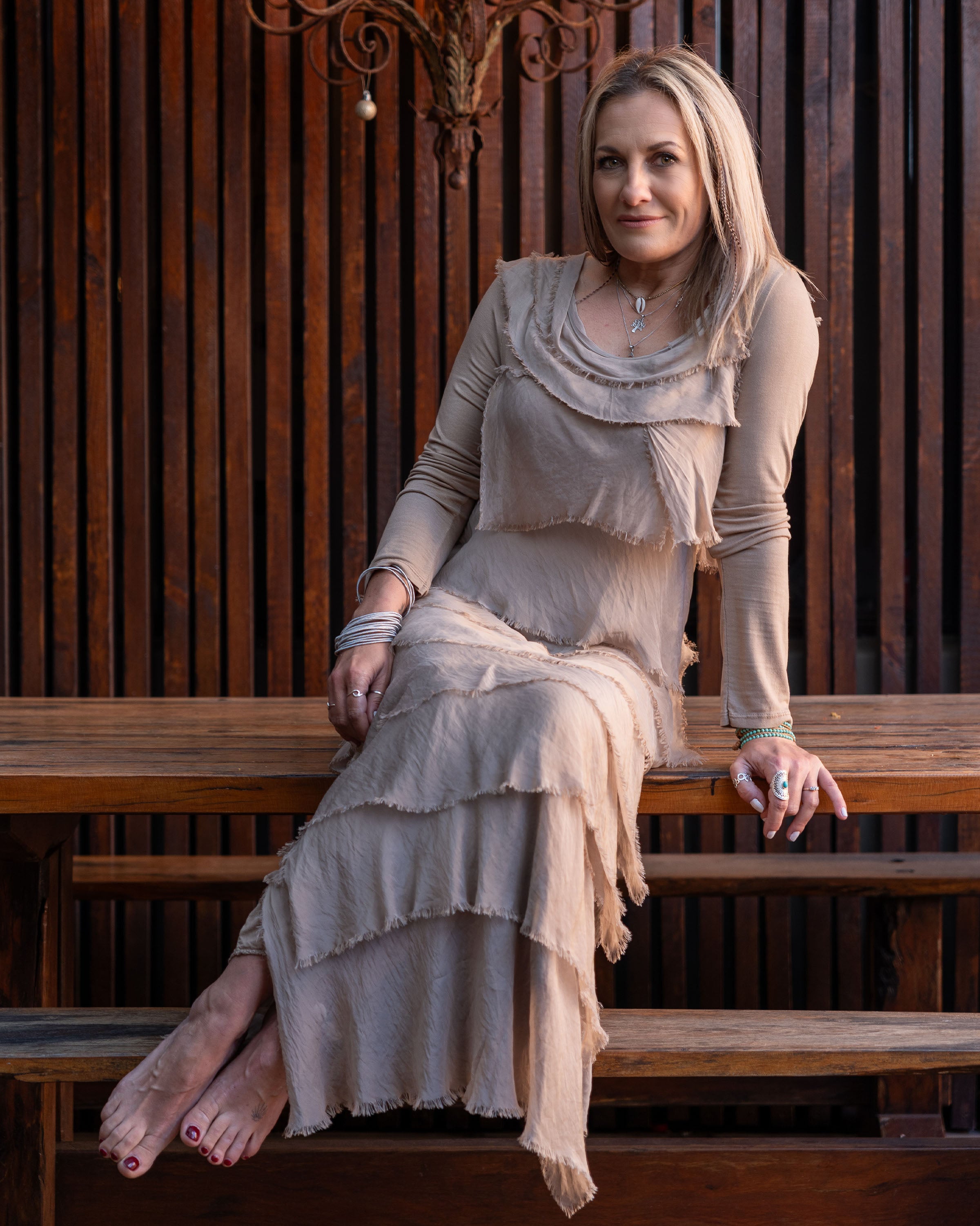 Whimsical Fringe Maxi Dress | Camel