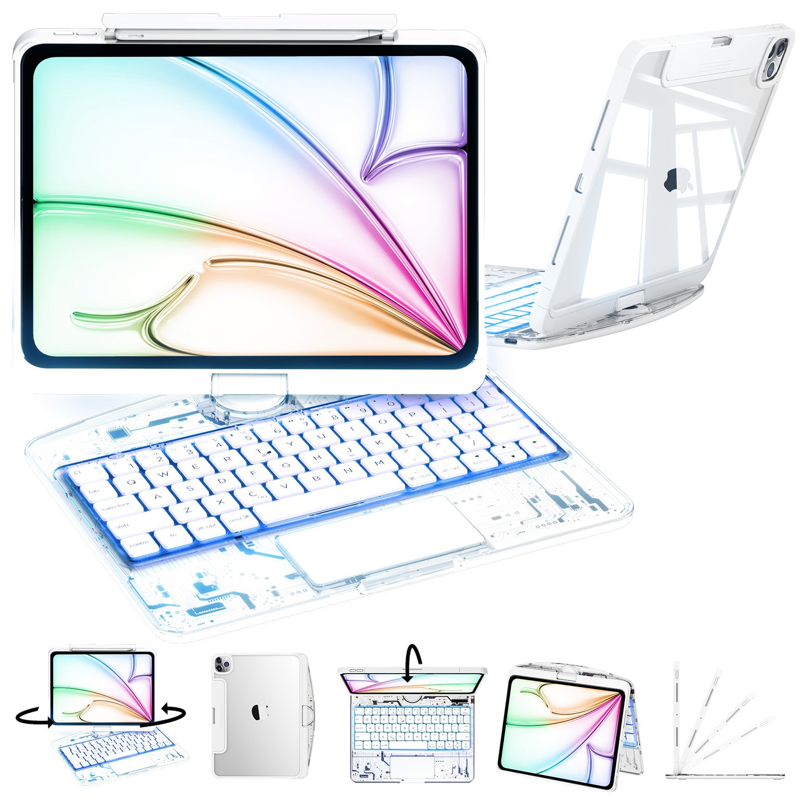 Transparent  iPad keyboard case 360° transparent iPad keyboard