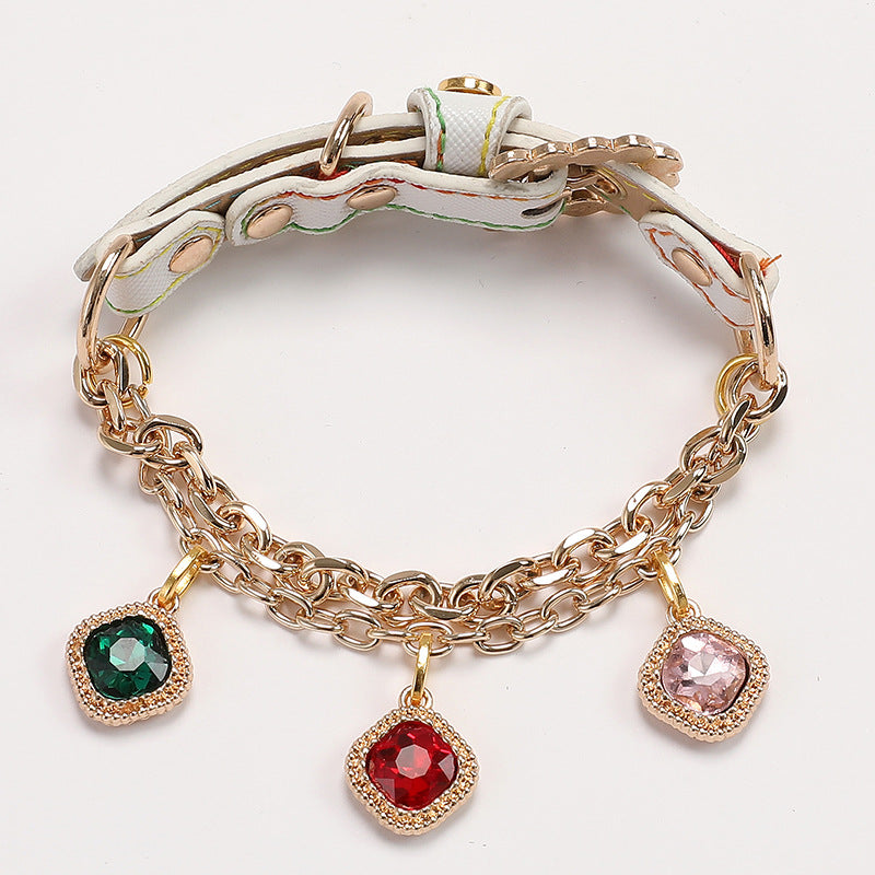 Multicolor Rhinestone Dog Cat Collar&Leash