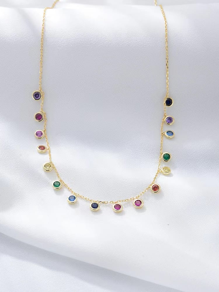 925 Sterling Silver Cubic Zirconia Multi-Color Necklace