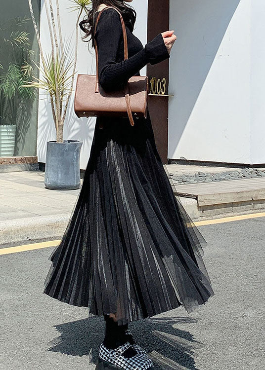 Black Patchwork tulle Skirts Spring