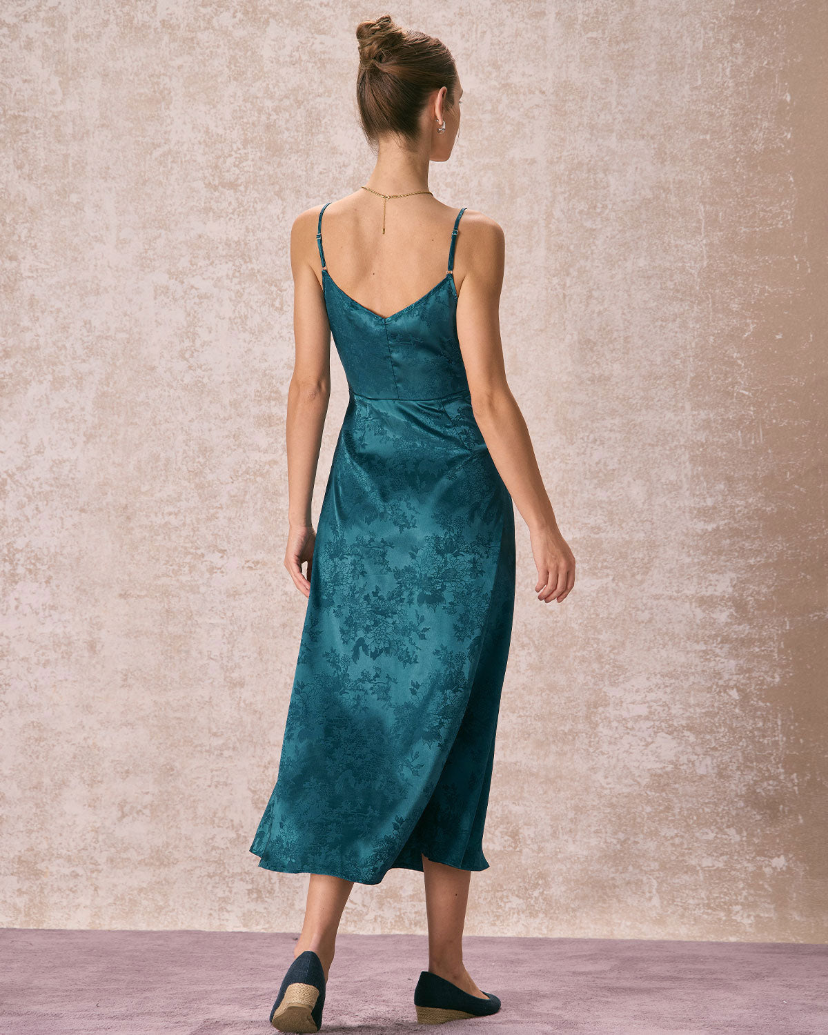 The Navy Cowl Neck Jacquard Maxi Dress