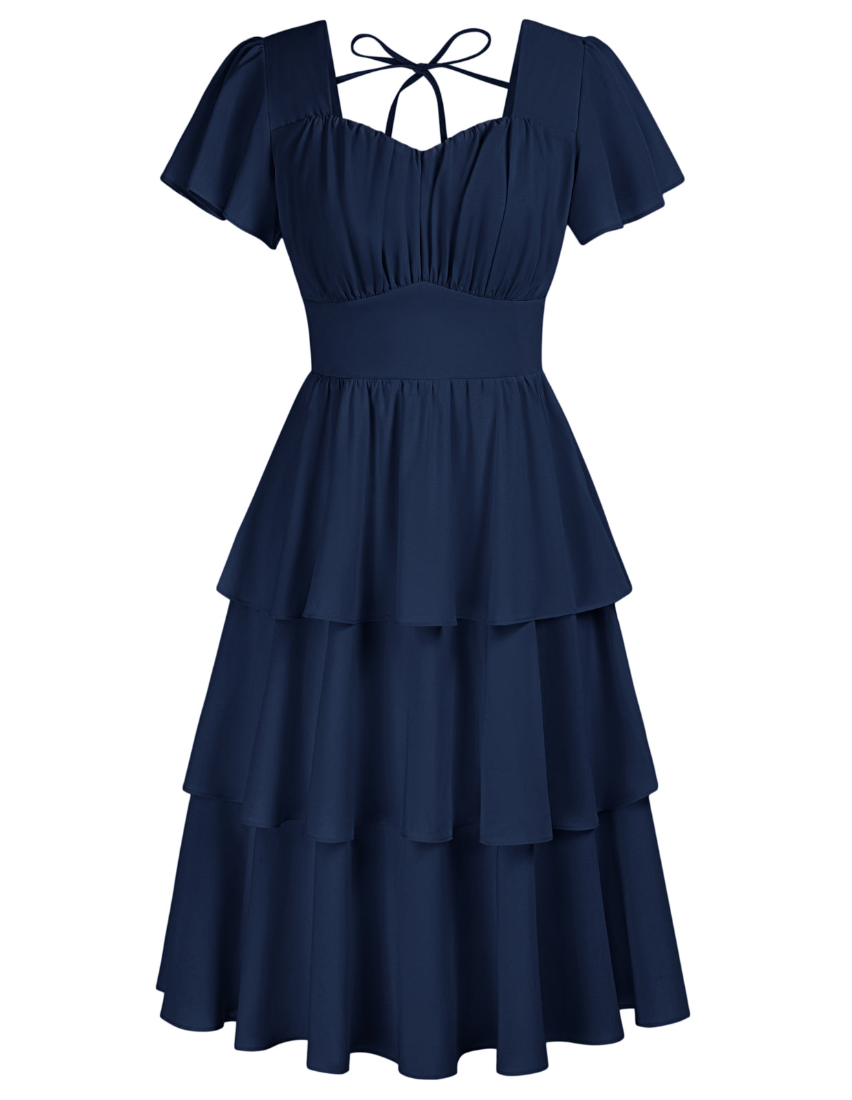 Square Neck Tiered Ruffle Dress 2023 Summer Vintage  A-line Swing Midi Dress