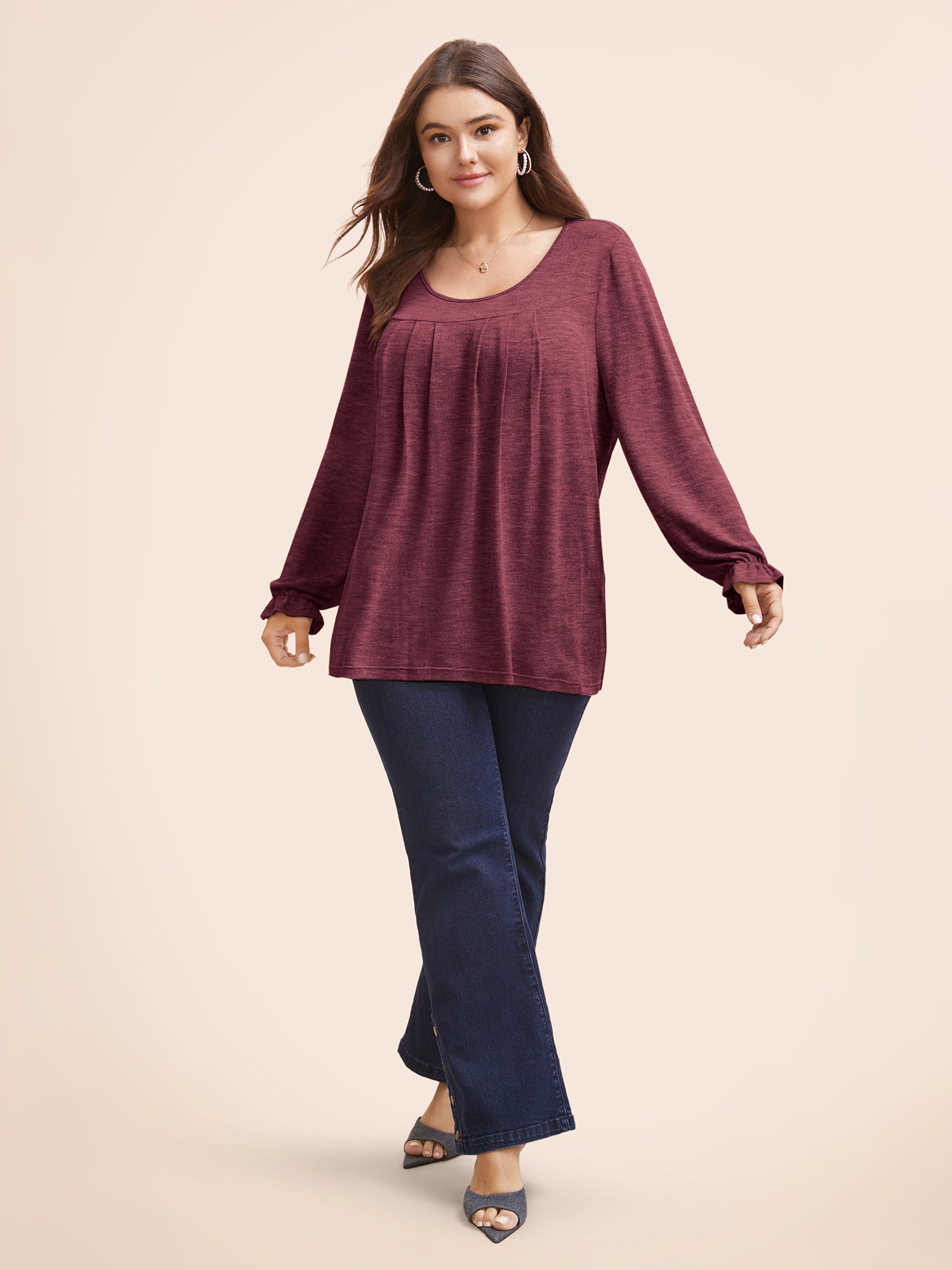 Round Neck Heather Pleated T-shirt