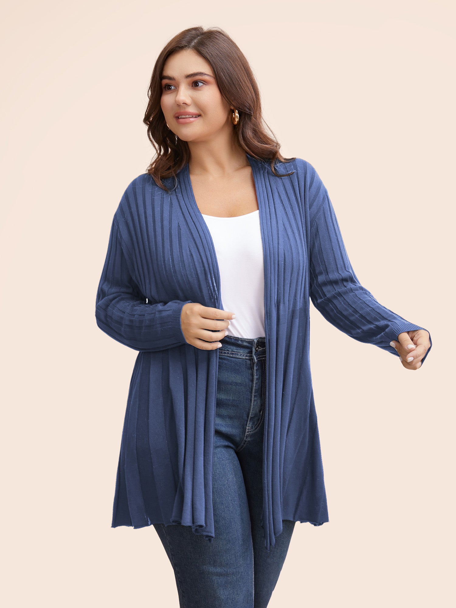 Plain Textured Kimono Collar Cardigan