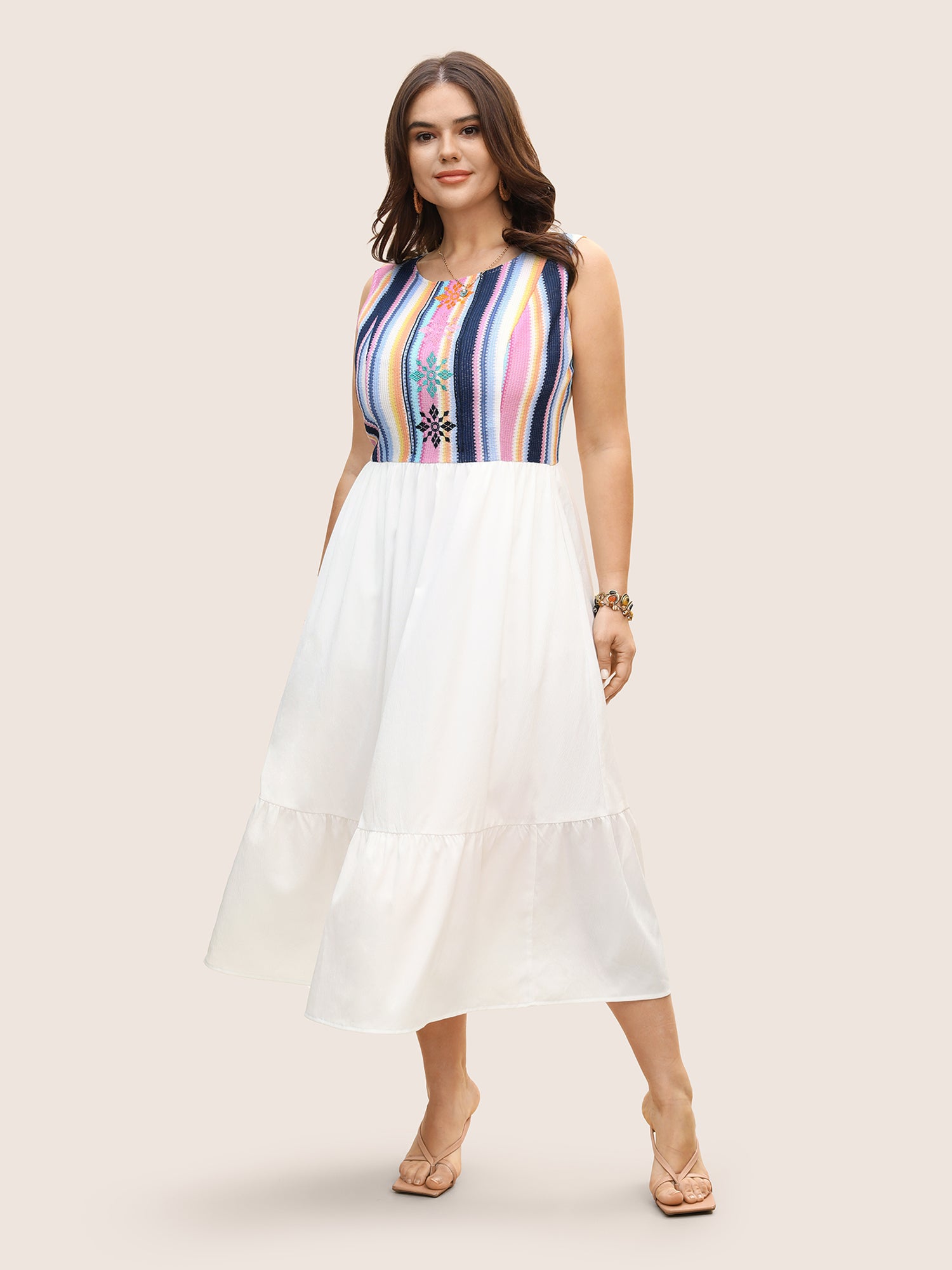 Floral Embroidered Woven Ribbon Patchwork Dress