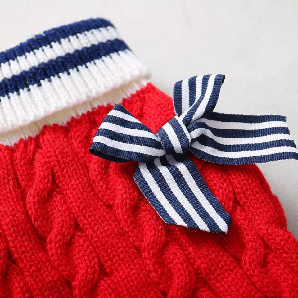 Striped Bowknot Knited Cat Dog Sweater