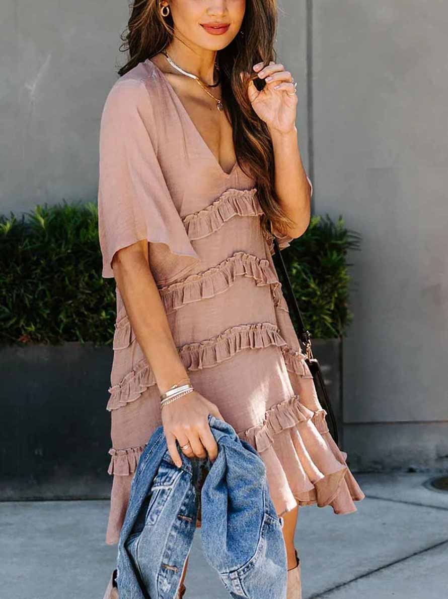 Ruffle Short-Sleeved Dress