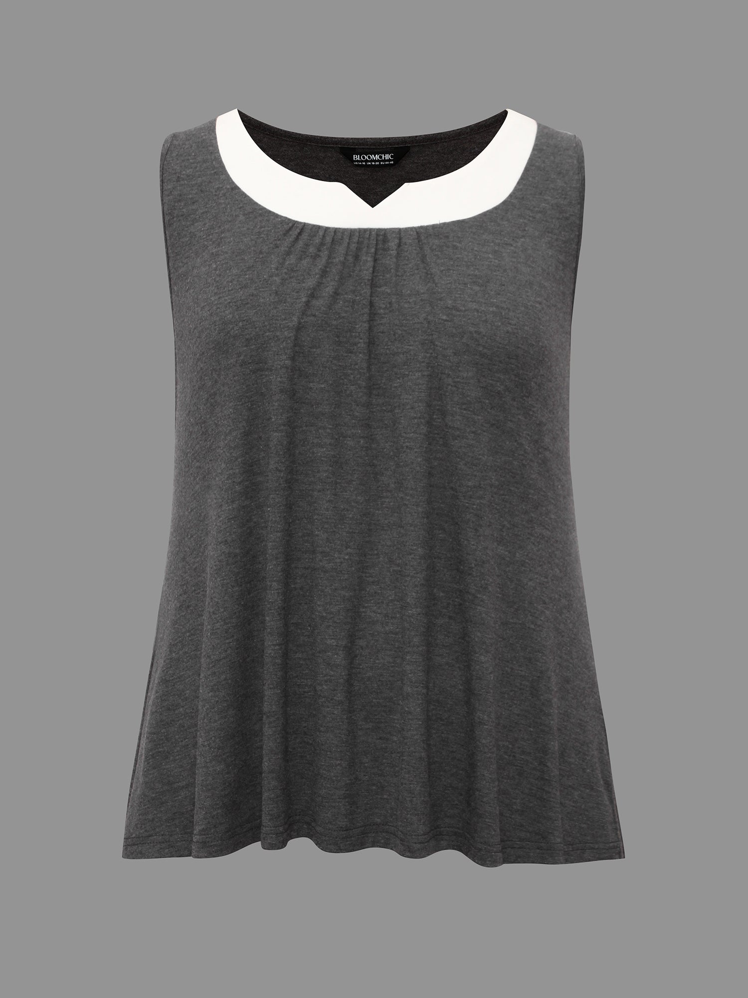 Notched Collar Contrast Patchwork Gathered Tank Top