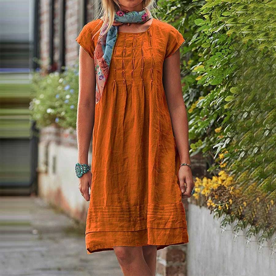 Women's Cotton Linen Short Sleeve Loose Dresses