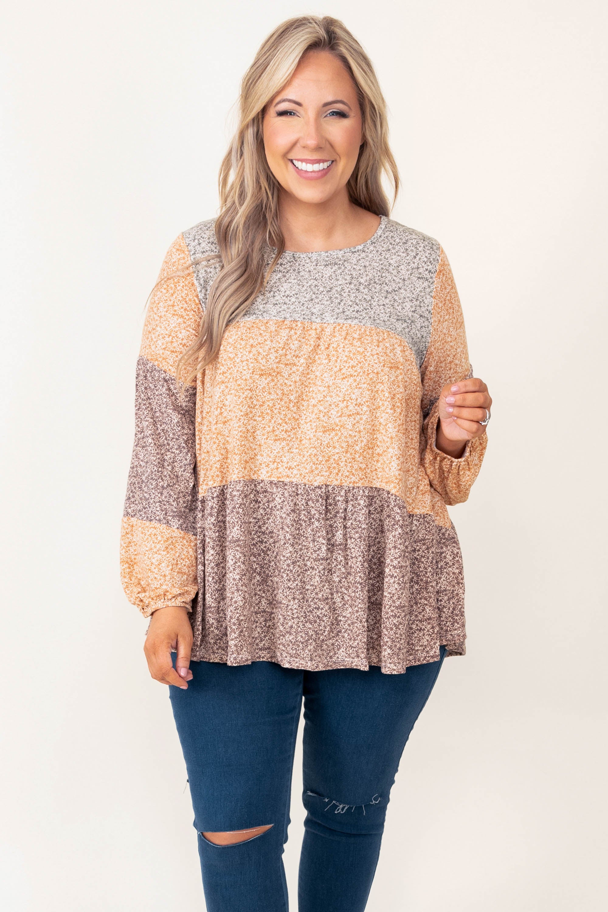 Nostalgic Heart Top. Mustard-Mocha