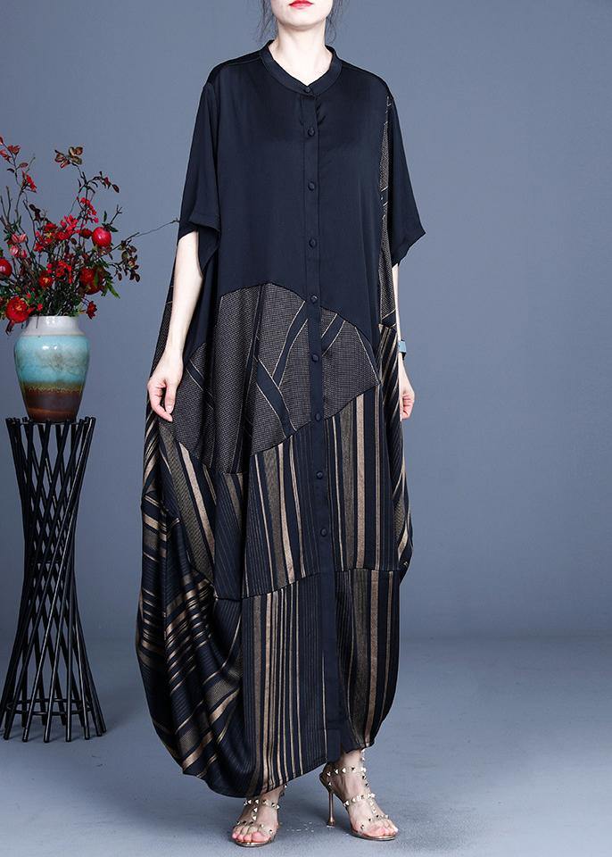 Luxury Black Striped Button Patchwork Coat Summer