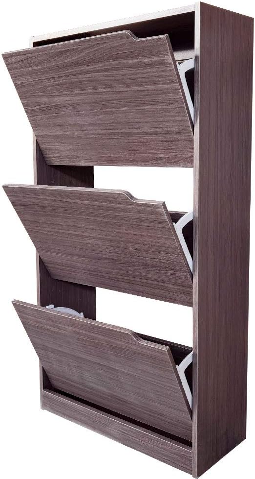 Wood Shoe Cabinet with 3 Doors, Shoe Cabinets, Retractable Handles, Double Depth, 63 x 24 x 115 cm