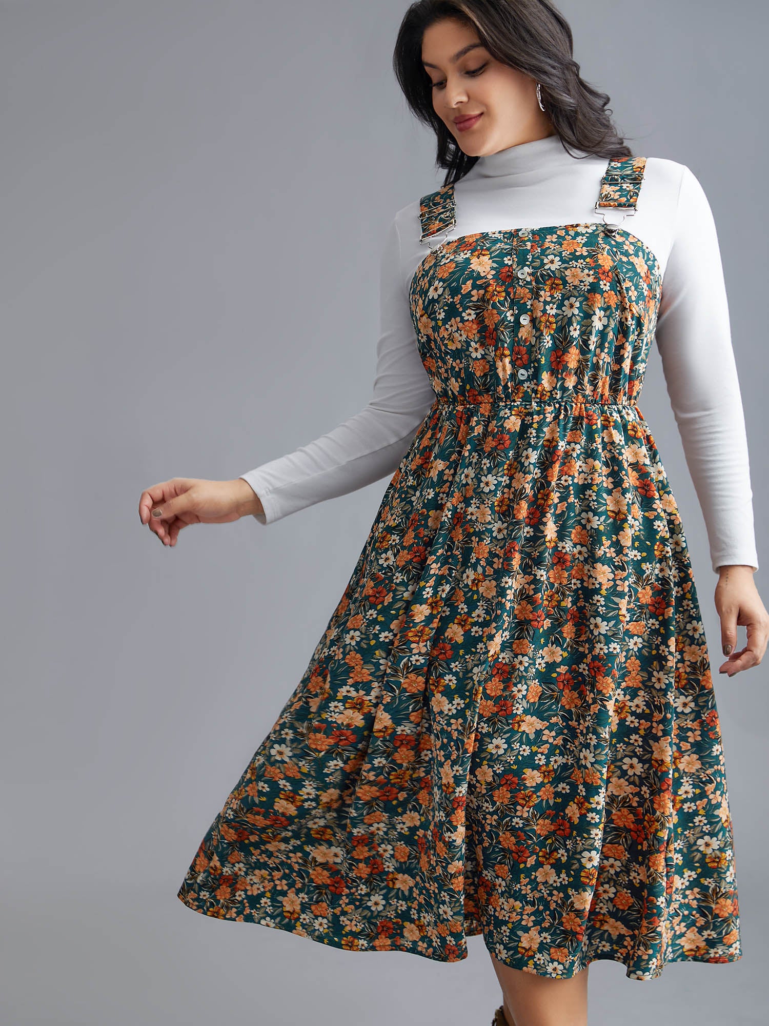 Ditsy Floral Adjustable Straps Elastic Waist Dress