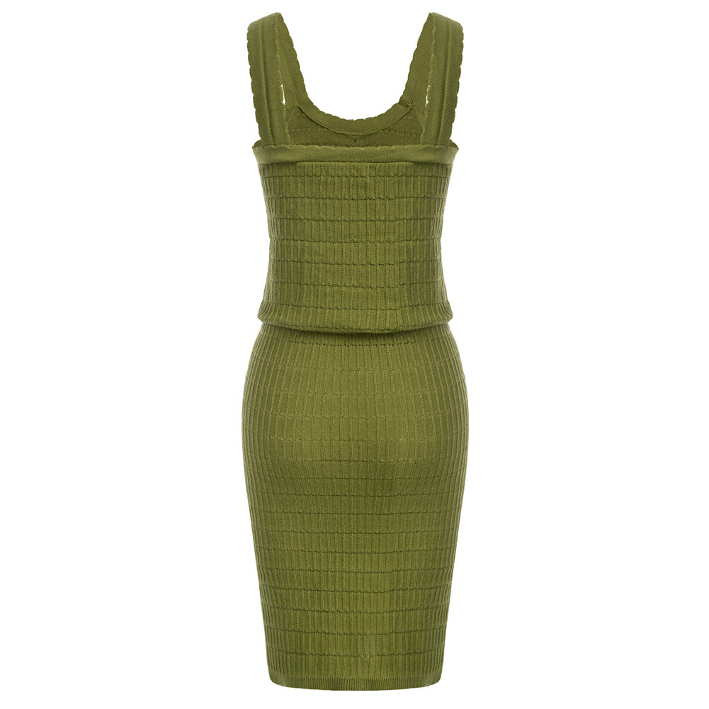 Vintage Jacquard Textured Outfits U-Neck Tops+Above Knee Skirt Knitwear