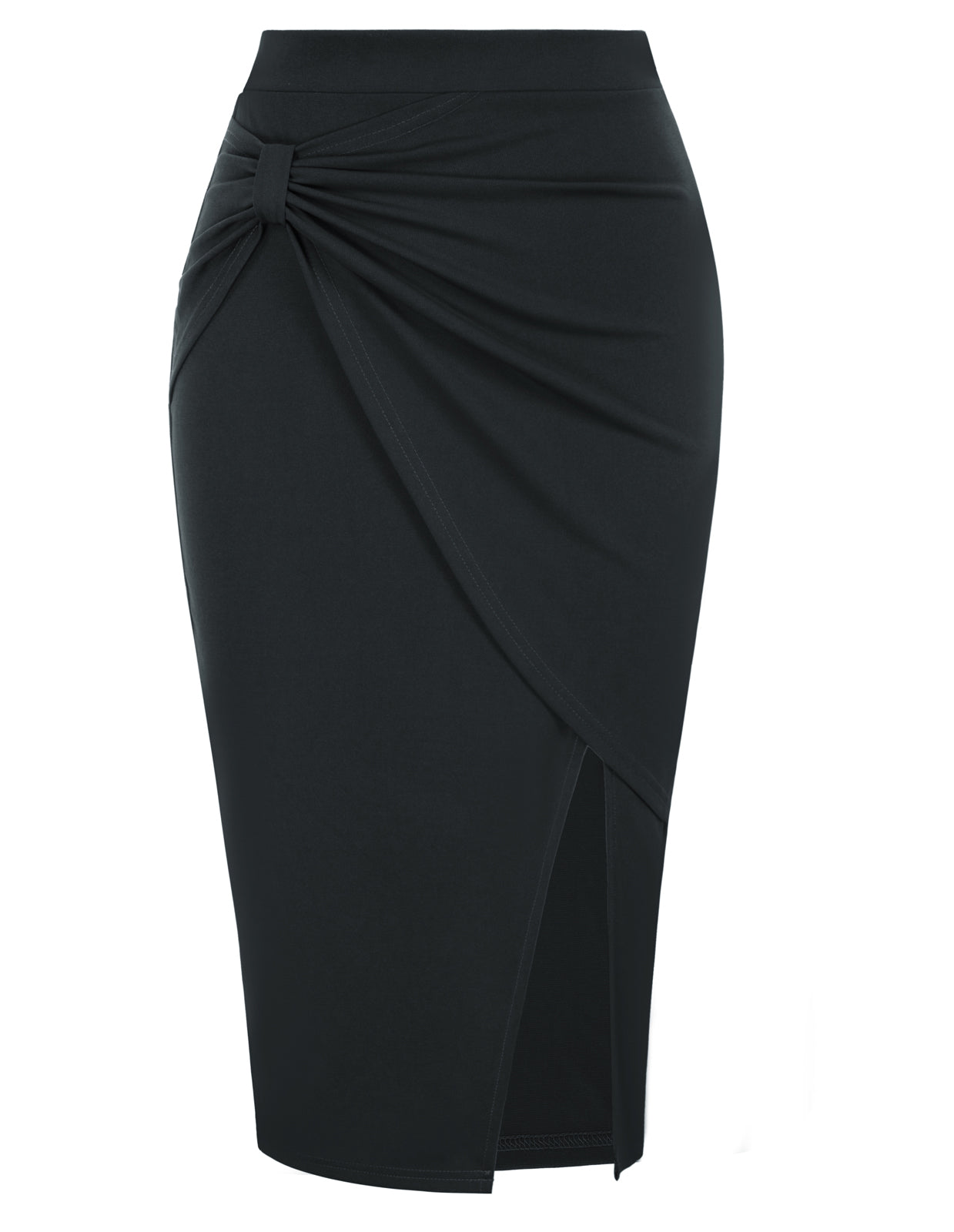 Slit Wrap Bodycon Knee Length Midi Pencil Skirt High Waisted Work Business Skirts