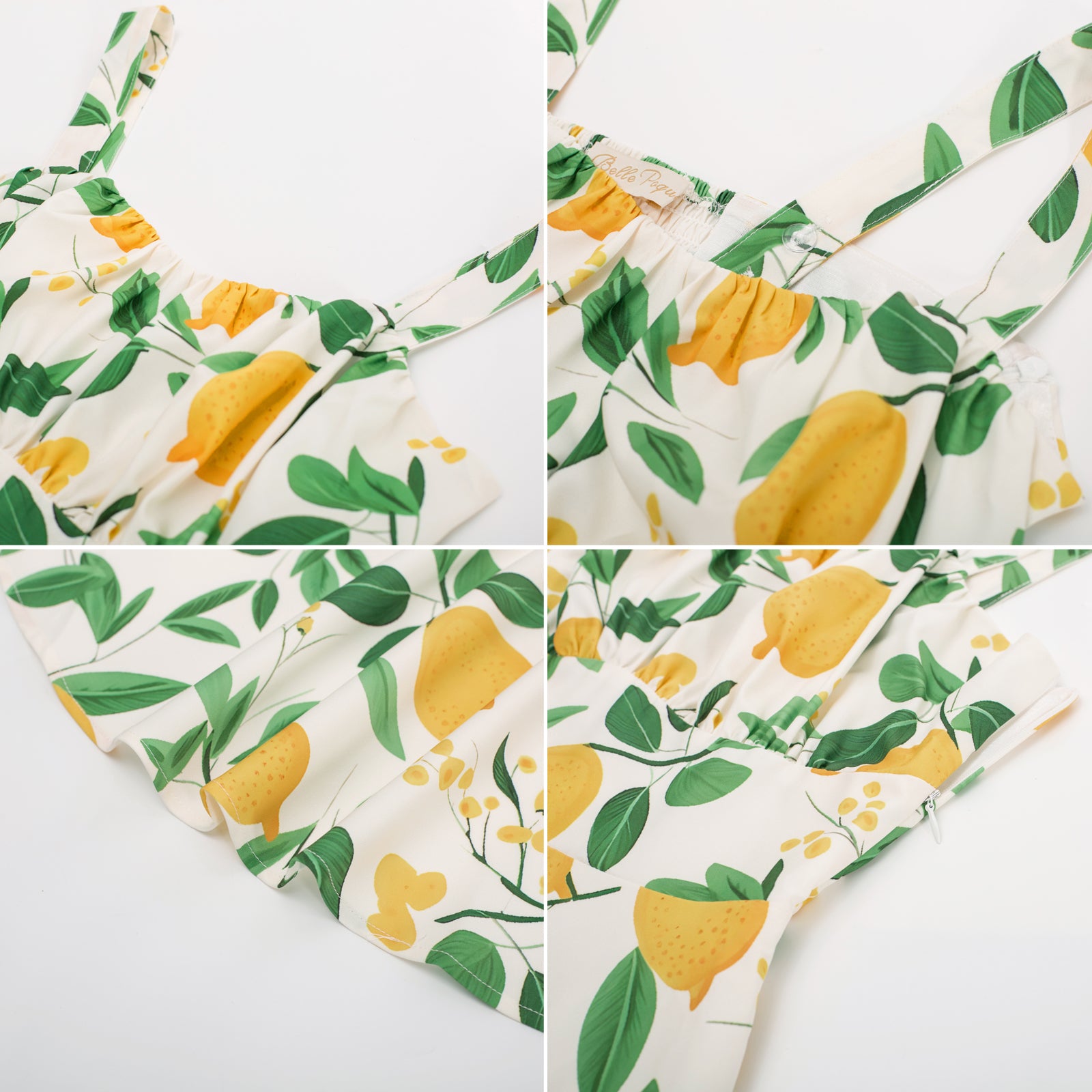 Vintage Fruit Printed Two-Way Defined Waist Dress Ruched Bodice Flared A-Line Dress