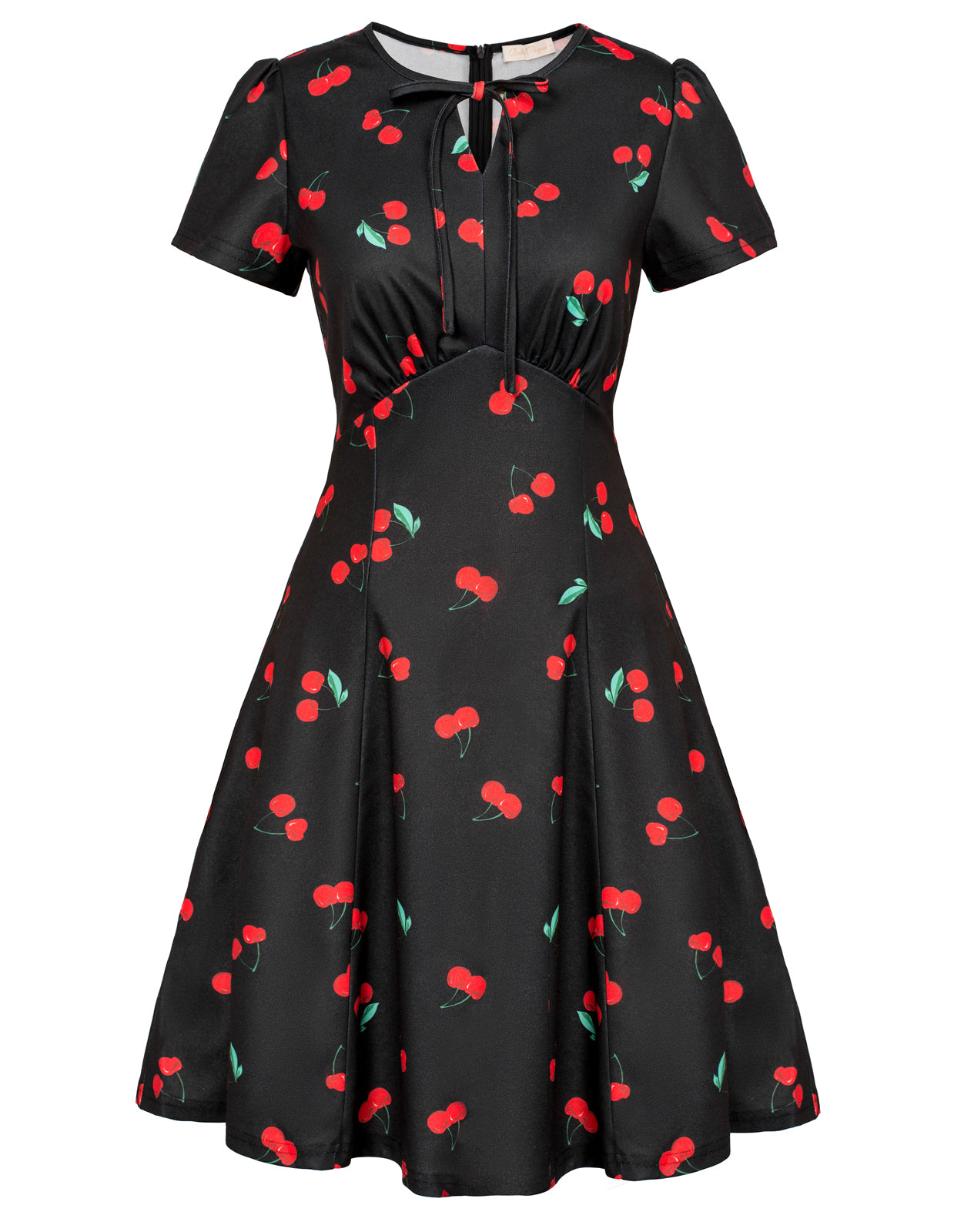 Vintage Daisy Pattern A-Line Swing Dress Keyhole Tie Dress Round Neck Work Dress Tea Dress