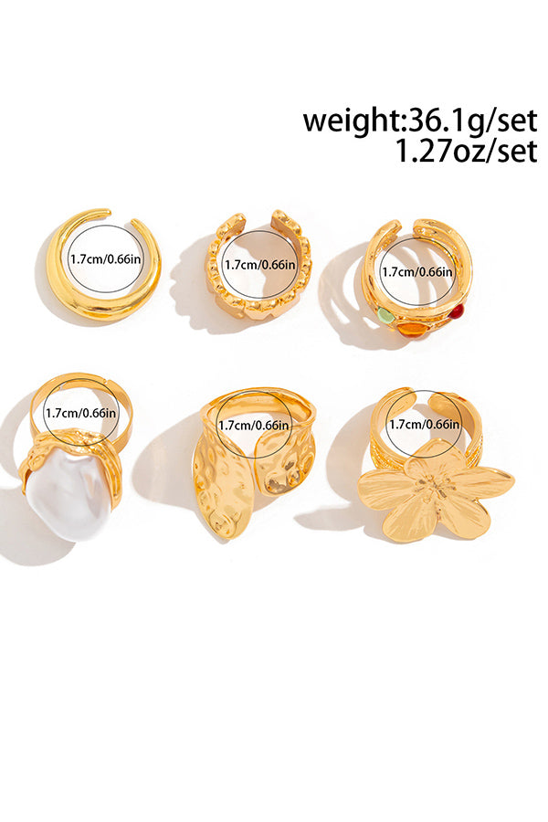 6PCS Simple Alloy Flower Ring