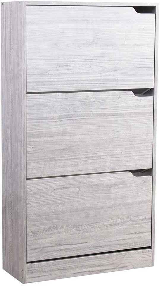 Wood Shoe Cabinet with 3 Doors, Shoe Cabinets, Retractable Handles, Double Depth, 63 x 24 x 115 cm