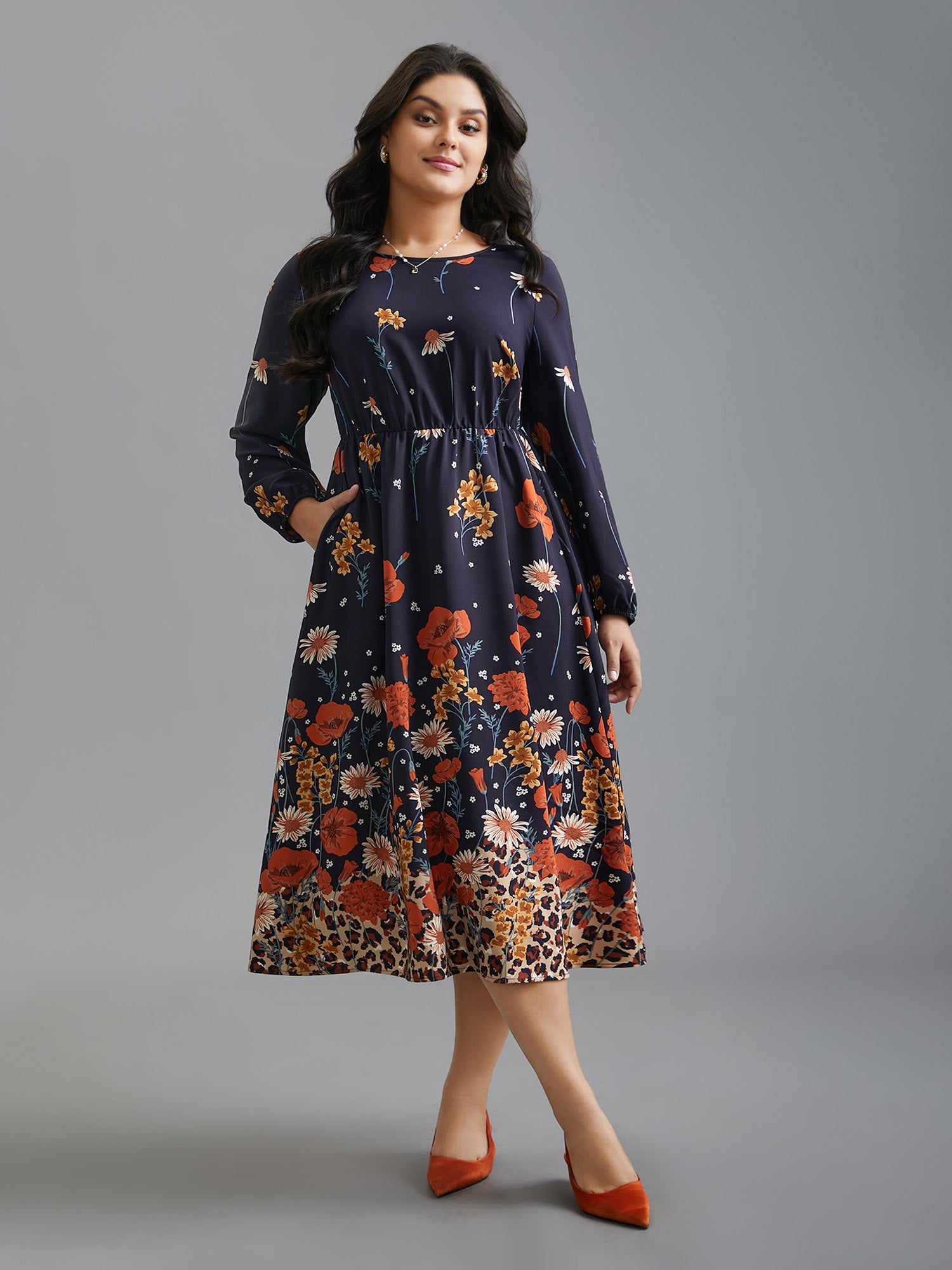 Floral Boho Print Lantern Sleeve Dress