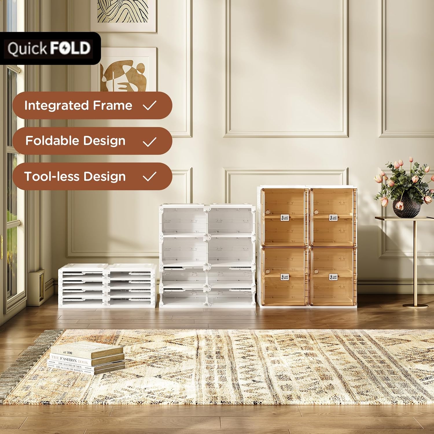 ANTBOX Shoe Organizer Storage Box, Portable Folding Shoe Rack For Closet With Magnetic Clear Door