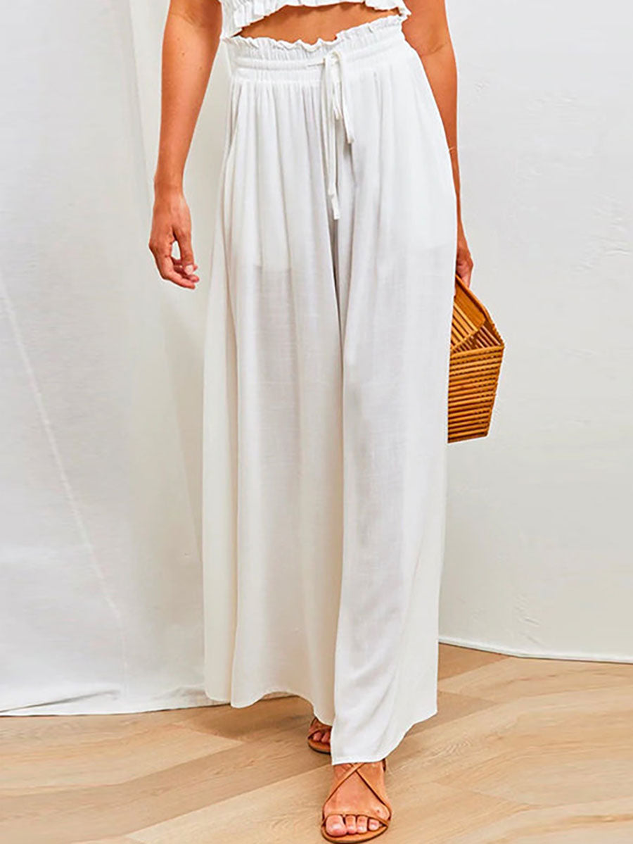 Drawstring Elastic Waist Wide Leg Baggy Pants(5 Colors )