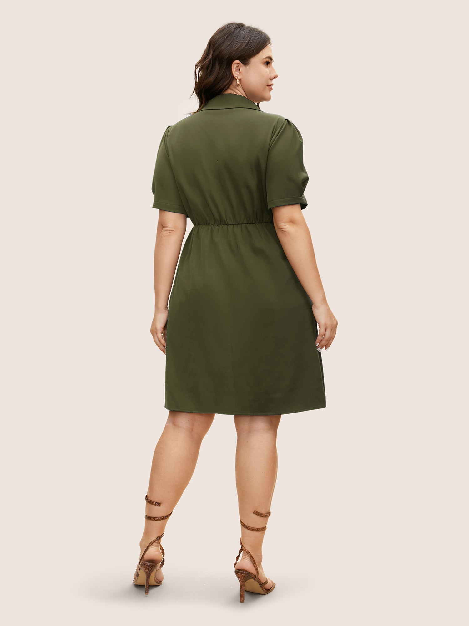 Suit Collar Metal Detail Lantern Sleeve Dress