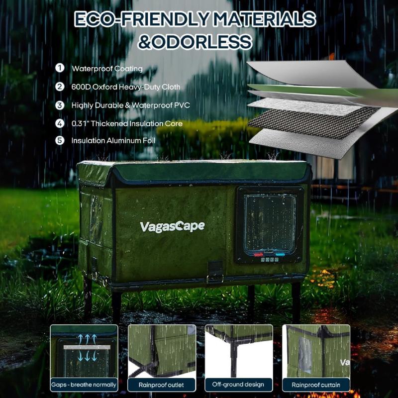 Heated Outdoor Cat House, Thermostat & Overheat Protection with Auto Shutoff, Warms in ~3s & Energy-Saving – Waterproof, Insulated & Elevated, 12mm Fiberglass Frame, Escape Door & Window, UL-Tested Heating Core