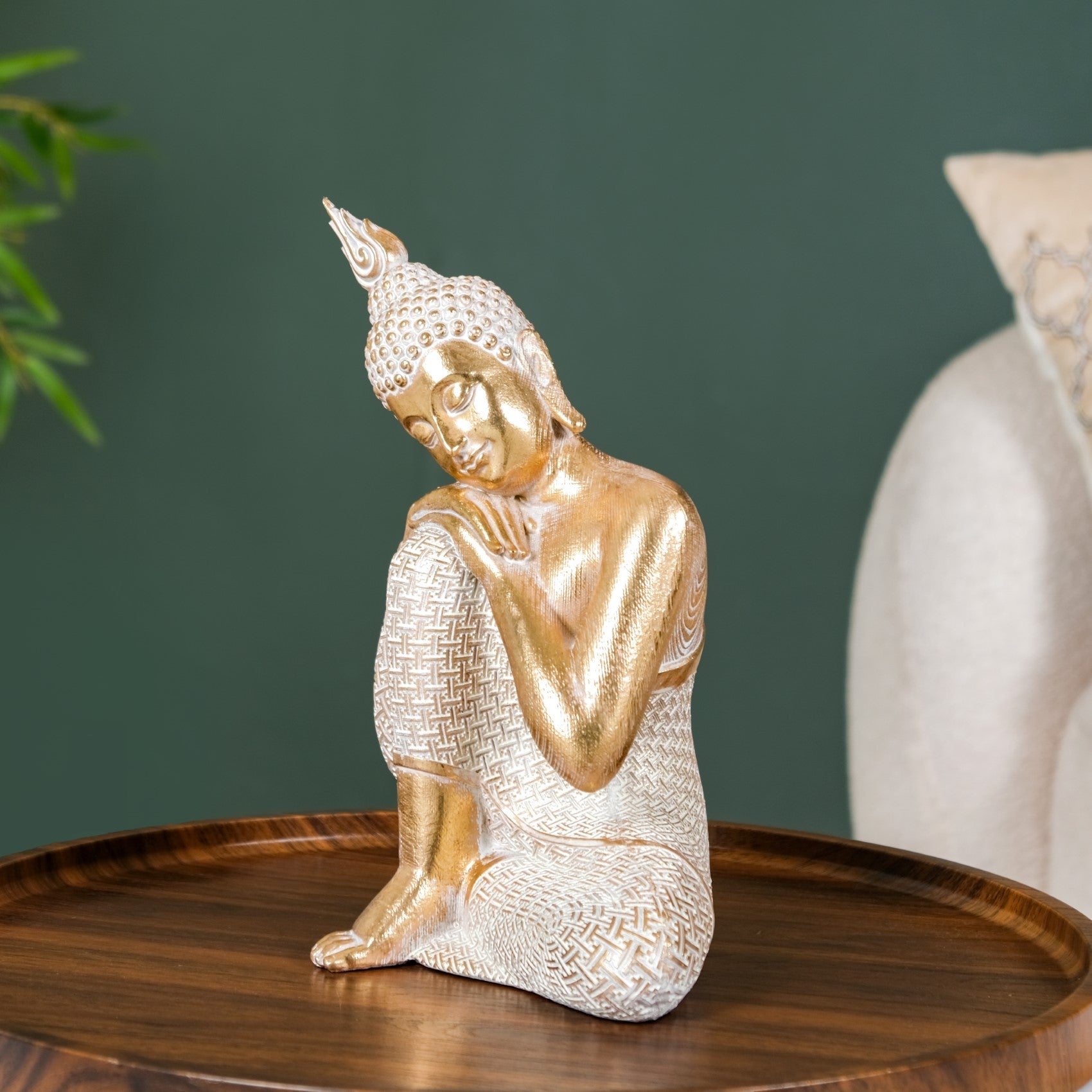 Serene Buddha Idol Showpiece For Home Decor Gold 12 Inch