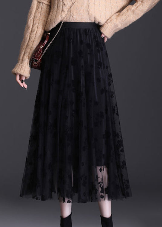 Black Elastic Waist Print Pencil Fall Skirt