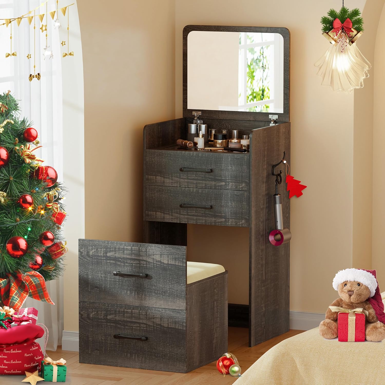 3 in 1 Vanity Desk with Flip Top Mirror for Bedroom