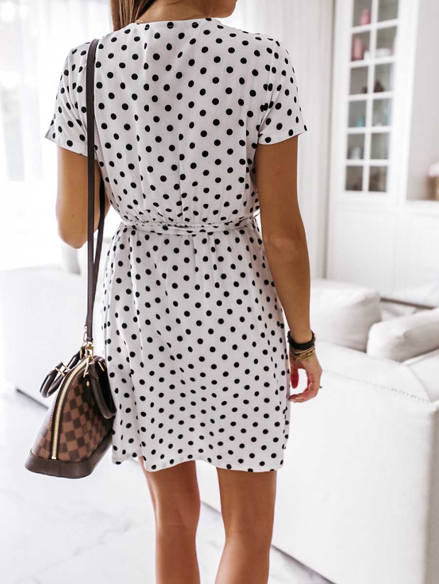 Polka Dot V-neck Strappy Dress