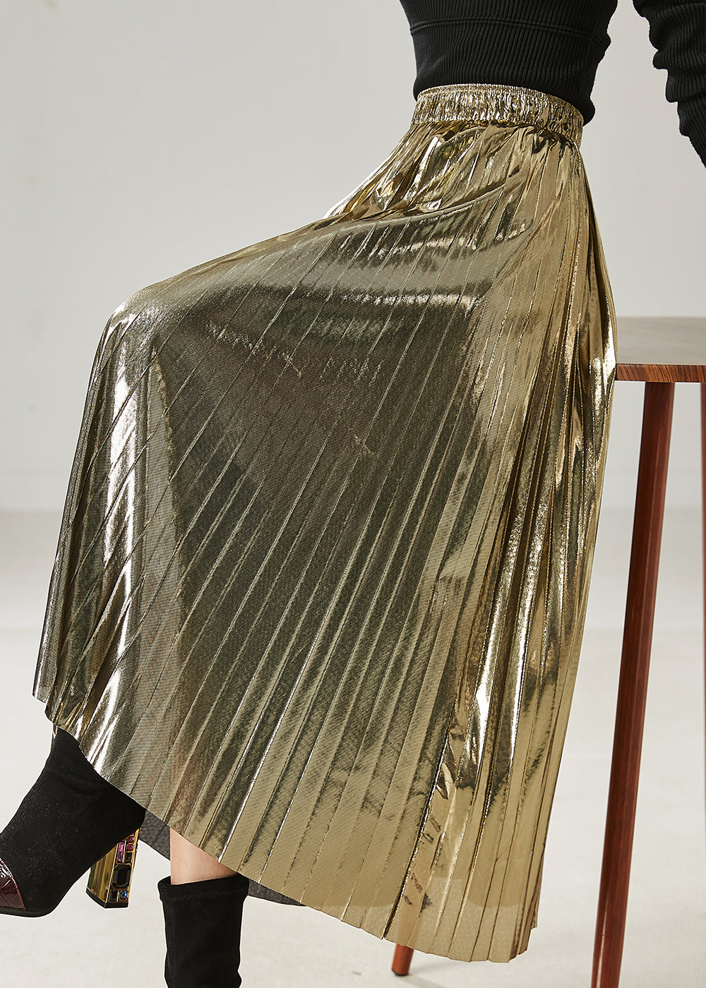 Champagne Exra Large Hem Pleated Skirt Summer