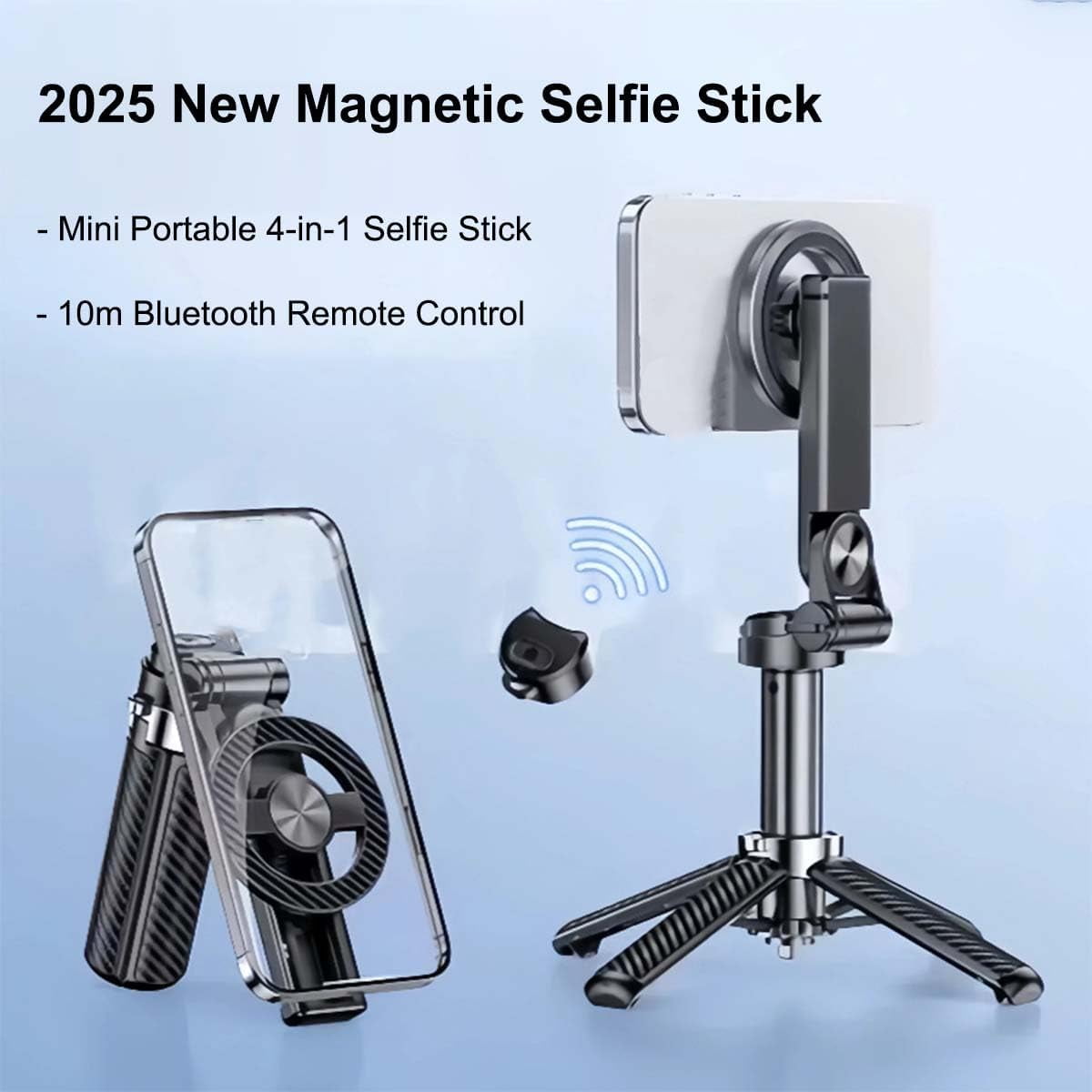 4-in-1 Multifunctional 360° Rotation Magnetic Selfie Stick with Wireless Detachable Remote Control, Mini Portable Detachable Scalable Magnetic Selfie Stick for iPhone & Android