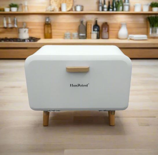 Metal Bread Bin Storage Tin With Front Opening Magnetic Closing. Breadbox Storage Container