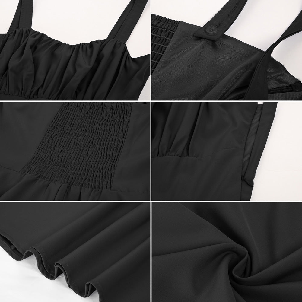 Vintage Solid Color Two-Way Defined Waist Dress Ruched Bodice Flared A-Line Dress