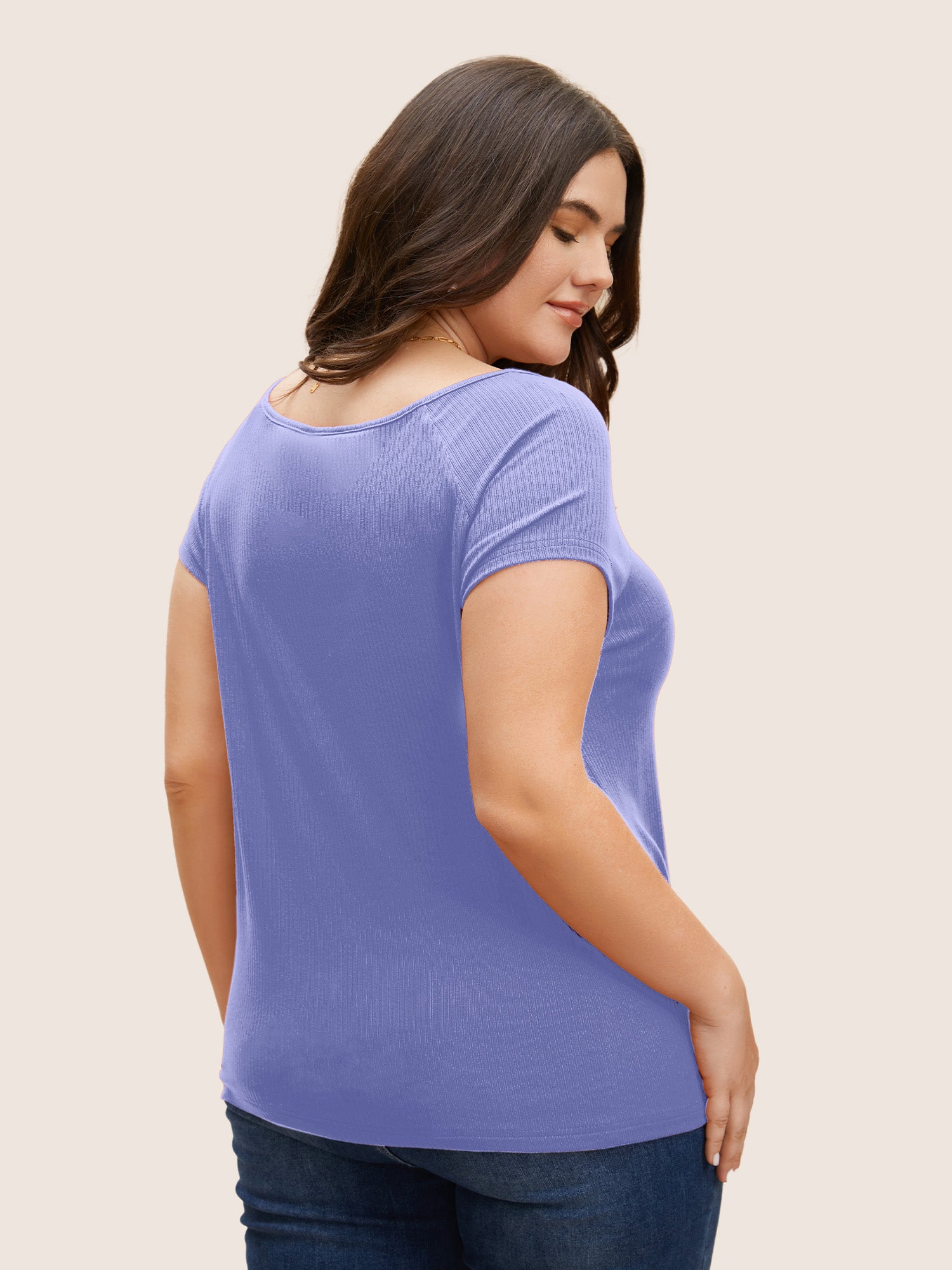 Solid Notched Collar Pit Strip T-shirt