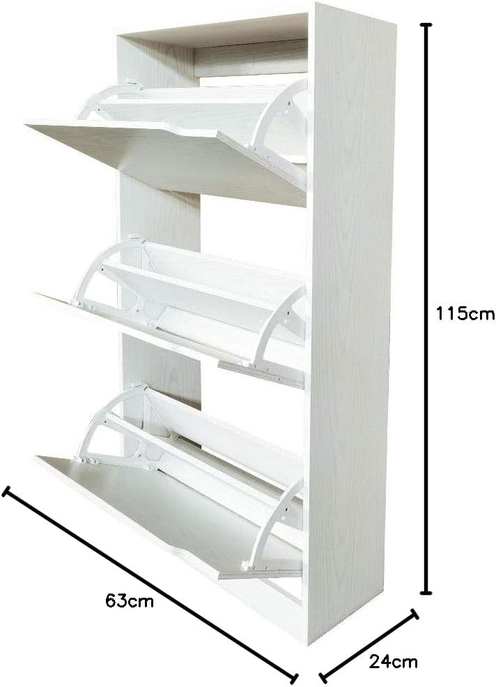 Wood Shoe Cabinet with 3 Doors, Shoe Cabinets, Retractable Handles, Double Depth, 63 x 24 x 115 cm